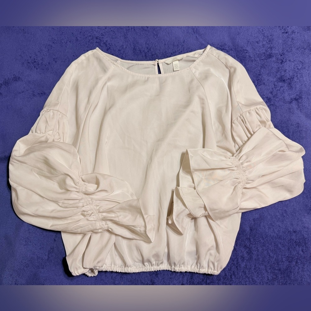 H&M Off White Silky Look Big Ruffle Sleeve Blouse XL